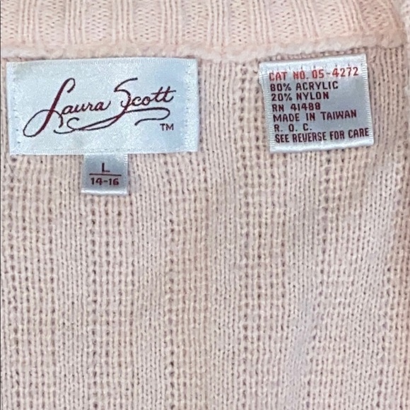 Vintage Laura Scott light Pink Cardigan 3 button Sweater with Ribbed Knit - Picture 10 of 11